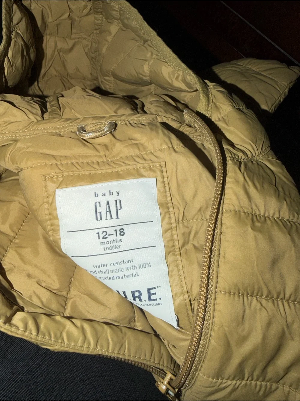 GAP Primaloft Kids Lightweight Hooded Puffer Jacket - Tan